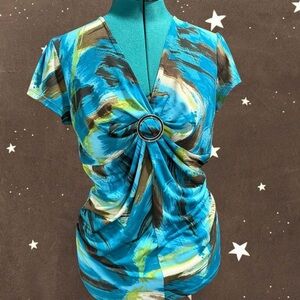 Apt. 9 Watercolor Aqua Yellow Stretch Top